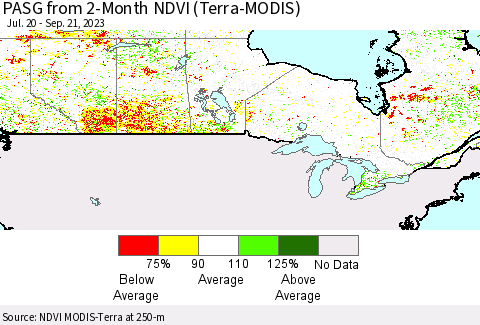 Canada PASG from 2-Month NDVI (Terra-MODIS) Thematic Map For 9/14/2023 - 9/21/2023