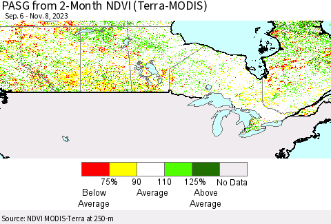 Canada PASG from 2-Month NDVI (Terra-MODIS) Thematic Map For 11/1/2023 - 11/8/2023