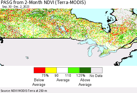 Canada PASG from 2-Month NDVI (Terra-MODIS) Thematic Map For 11/25/2023 - 12/2/2023