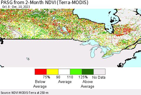 Canada PASG from 2-Month NDVI (Terra-MODIS) Thematic Map For 12/3/2023 - 12/10/2023