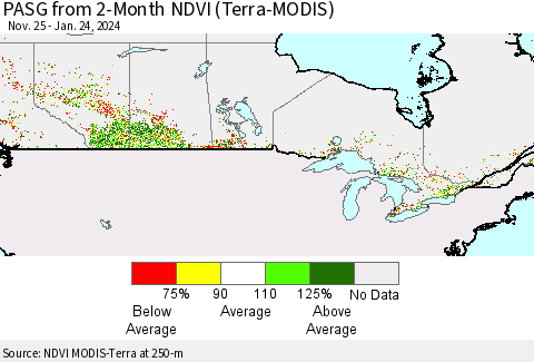 Canada PASG from 2-Month NDVI (Terra-MODIS) Thematic Map For 1/17/2024 - 1/24/2024