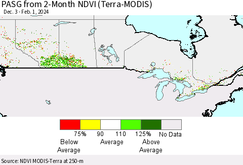 Canada PASG from 2-Month NDVI (Terra-MODIS) Thematic Map For 1/25/2024 - 2/1/2024