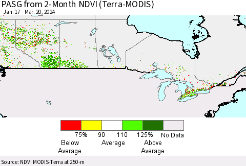 Canada PASG from 2-Month NDVI (Terra-MODIS) Thematic Map For 3/13/2024 - 3/20/2024