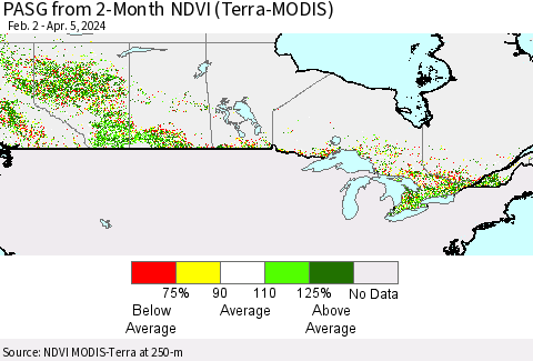 Canada PASG from 2-Month NDVI (Terra-MODIS) Thematic Map For 3/29/2024 - 4/5/2024