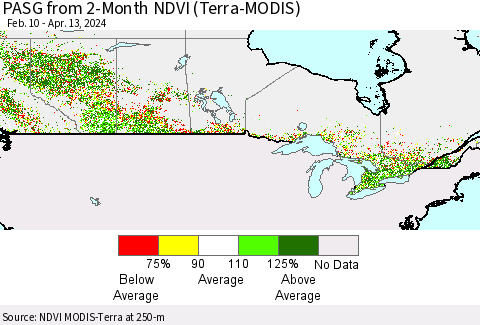 Canada PASG from 2-Month NDVI (Terra-MODIS) Thematic Map For 4/6/2024 - 4/13/2024