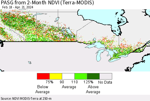 Canada PASG from 2-Month NDVI (Terra-MODIS) Thematic Map For 4/14/2024 - 4/21/2024
