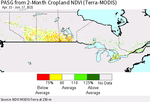 Canada PASG from 2-Month Cropland NDVI (Terra-MODIS) Thematic Map For 6/10/2021 - 6/17/2021
