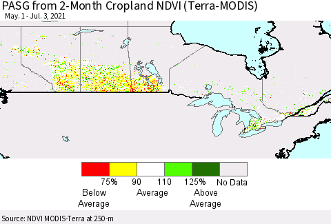 Canada PASG from 2-Month Cropland NDVI (Terra-MODIS) Thematic Map For 6/26/2021 - 7/3/2021