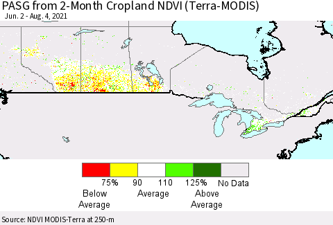 Canada PASG from 2-Month Cropland NDVI (Terra-MODIS) Thematic Map For 7/28/2021 - 8/4/2021