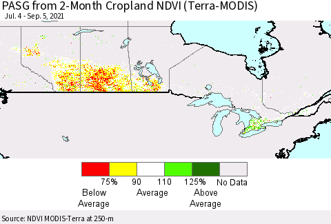 Canada PASG from 2-Month Cropland NDVI (Terra-MODIS) Thematic Map For 8/29/2021 - 9/5/2021