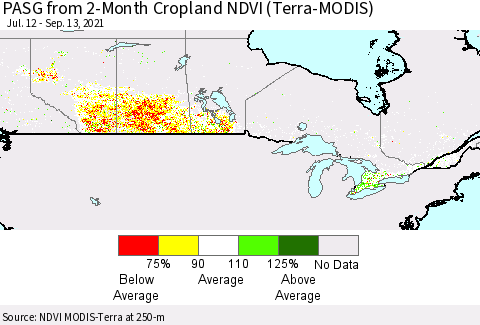 Canada PASG from 2-Month Cropland NDVI (Terra-MODIS) Thematic Map For 9/6/2021 - 9/13/2021