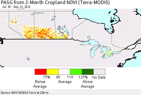 Canada PASG from 2-Month Cropland NDVI (Terra-MODIS) Thematic Map For 9/14/2021 - 9/21/2021