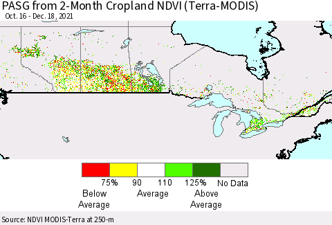 Canada PASG from 2-Month Cropland NDVI (Terra-MODIS) Thematic Map For 12/11/2021 - 12/18/2021