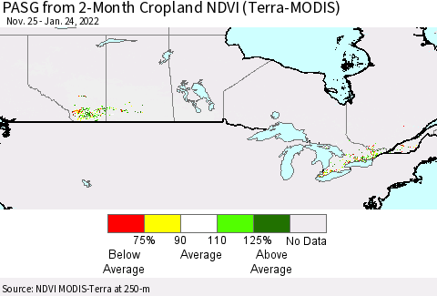 Canada PASG from 2-Month Cropland NDVI (Terra-MODIS) Thematic Map For 1/17/2022 - 1/24/2022