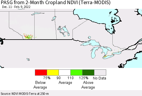 Canada PASG from 2-Month Cropland NDVI (Terra-MODIS) Thematic Map For 2/2/2022 - 2/9/2022