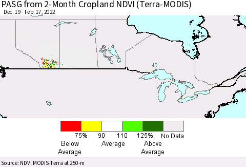Canada PASG from 2-Month Cropland NDVI (Terra-MODIS) Thematic Map For 2/10/2022 - 2/17/2022