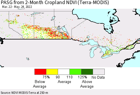 Canada PASG from 2-Month Cropland NDVI (Terra-MODIS) Thematic Map For 5/17/2022 - 5/24/2022