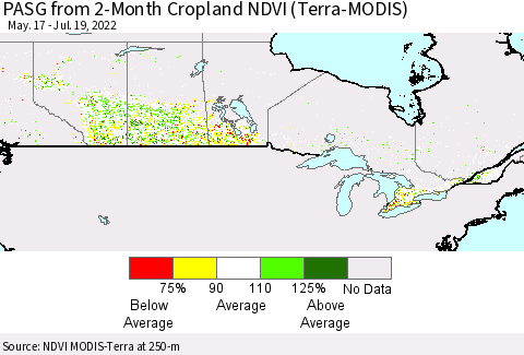 Canada PASG from 2-Month Cropland NDVI (Terra-MODIS) Thematic Map For 7/12/2022 - 7/19/2022