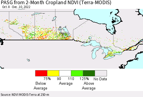 Canada PASG from 2-Month Cropland NDVI (Terra-MODIS) Thematic Map For 12/3/2022 - 12/10/2022