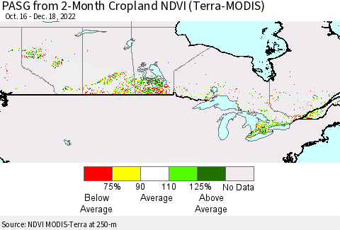 Canada PASG from 2-Month Cropland NDVI (Terra-MODIS) Thematic Map For 12/11/2022 - 12/18/2022