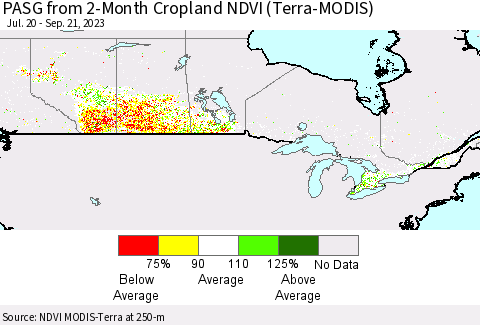Canada PASG from 2-Month Cropland NDVI (Terra-MODIS) Thematic Map For 9/14/2023 - 9/21/2023
