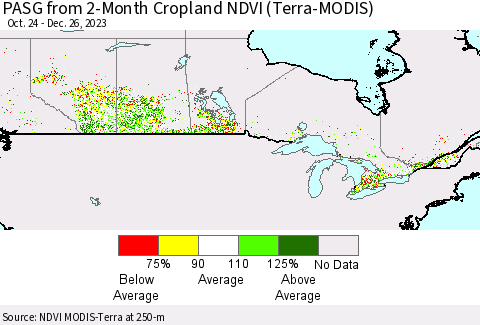 Canada PASG from 2-Month Cropland NDVI (Terra-MODIS) Thematic Map For 12/19/2023 - 12/26/2023