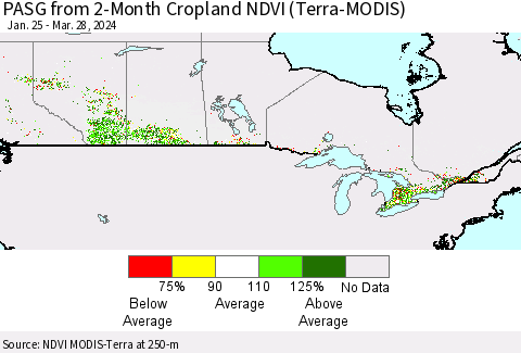 Canada PASG from 2-Month Cropland NDVI (Terra-MODIS) Thematic Map For 3/21/2024 - 3/28/2024