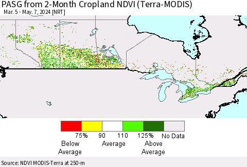 Canada PASG from 2-Month Cropland NDVI (Terra-MODIS) Thematic Map For 4/30/2024 - 5/7/2024