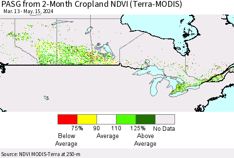 Canada PASG from 2-Month Cropland NDVI (Terra-MODIS) Thematic Map For 5/8/2024 - 5/15/2024