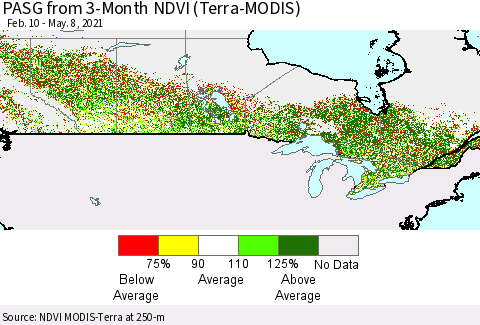 Canada PASG from 3-Month NDVI (Terra-MODIS) Thematic Map For 5/1/2021 - 5/8/2021