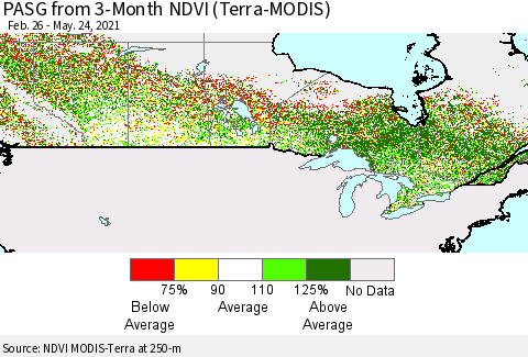 Canada PASG from 3-Month NDVI (Terra-MODIS) Thematic Map For 5/17/2021 - 5/24/2021