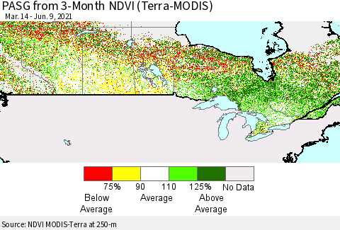 Canada PASG from 3-Month NDVI (Terra-MODIS) Thematic Map For 6/2/2021 - 6/9/2021