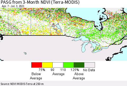 Canada PASG from 3-Month NDVI (Terra-MODIS) Thematic Map For 6/26/2021 - 7/3/2021