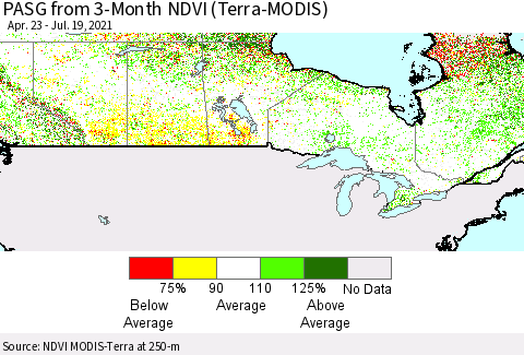 Canada PASG from 3-Month NDVI (Terra-MODIS) Thematic Map For 7/12/2021 - 7/19/2021