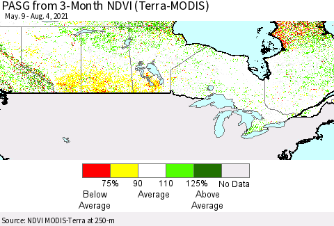 Canada PASG from 3-Month NDVI (Terra-MODIS) Thematic Map For 7/28/2021 - 8/4/2021