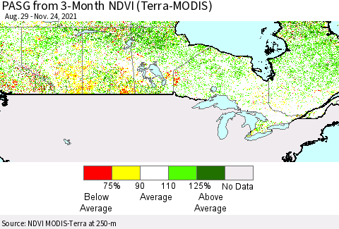 Canada PASG from 3-Month NDVI (Terra-MODIS) Thematic Map For 11/17/2021 - 11/24/2021