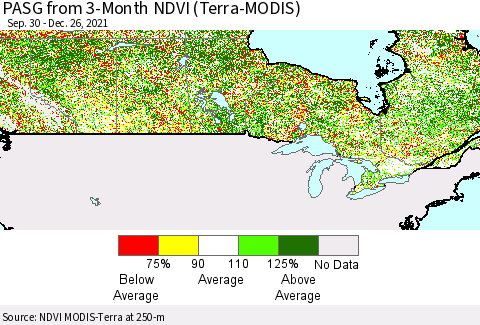 Canada PASG from 3-Month NDVI (Terra-MODIS) Thematic Map For 12/19/2021 - 12/26/2021