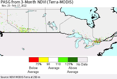 Canada PASG from 3-Month NDVI (Terra-MODIS) Thematic Map For 2/10/2022 - 2/17/2022