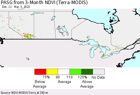 Canada PASG from 3-Month NDVI (Terra-MODIS) Thematic Map For 2/26/2022 - 3/5/2022