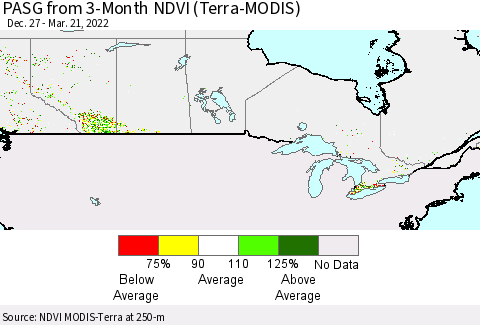 Canada PASG from 3-Month NDVI (Terra-MODIS) Thematic Map For 3/14/2022 - 3/21/2022