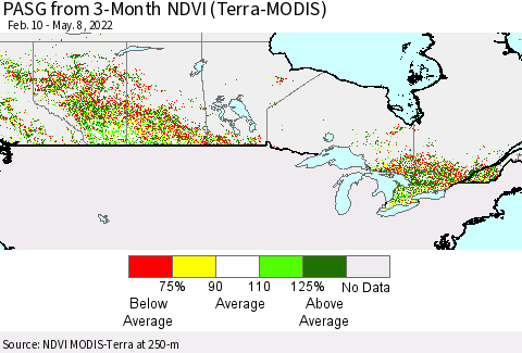 Canada PASG from 3-Month NDVI (Terra-MODIS) Thematic Map For 5/1/2022 - 5/8/2022