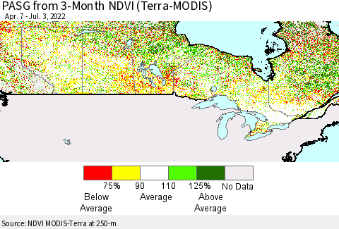 Canada PASG from 3-Month NDVI (Terra-MODIS) Thematic Map For 6/26/2022 - 7/3/2022