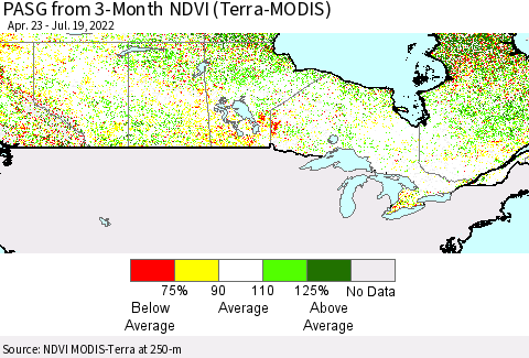 Canada PASG from 3-Month NDVI (Terra-MODIS) Thematic Map For 7/12/2022 - 7/19/2022