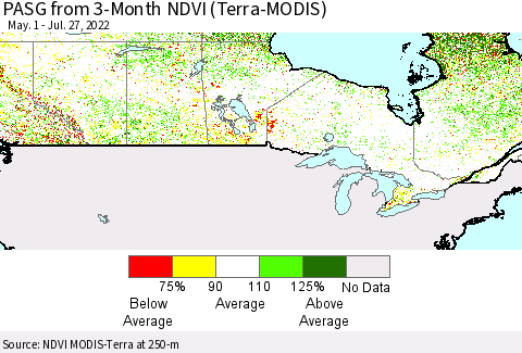 Canada PASG from 3-Month NDVI (Terra-MODIS) Thematic Map For 7/20/2022 - 7/27/2022
