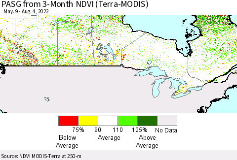 Canada PASG from 3-Month NDVI (Terra-MODIS) Thematic Map For 7/28/2022 - 8/4/2022