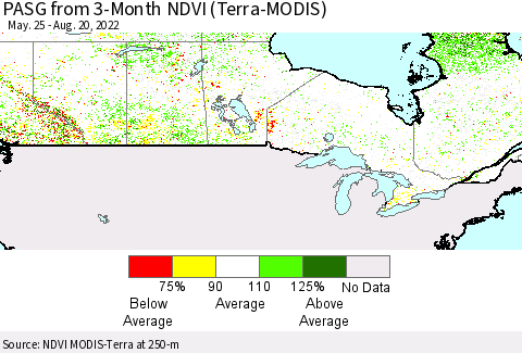 Canada PASG from 3-Month NDVI (Terra-MODIS) Thematic Map For 8/13/2022 - 8/20/2022