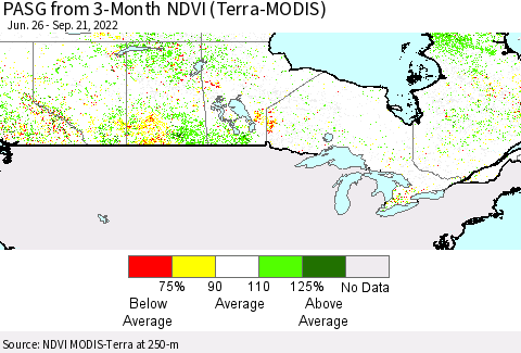 Canada PASG from 3-Month NDVI (Terra-MODIS) Thematic Map For 9/14/2022 - 9/21/2022