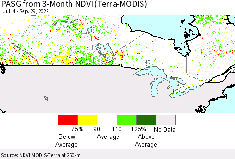 Canada PASG from 3-Month NDVI (Terra-MODIS) Thematic Map For 9/22/2022 - 9/29/2022