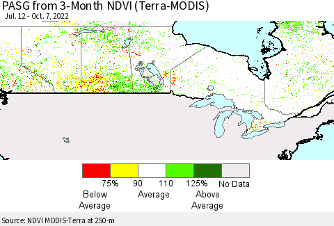 Canada PASG from 3-Month NDVI (Terra-MODIS) Thematic Map For 9/30/2022 - 10/7/2022