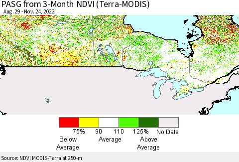 Canada PASG from 3-Month NDVI (Terra-MODIS) Thematic Map For 11/17/2022 - 11/24/2022